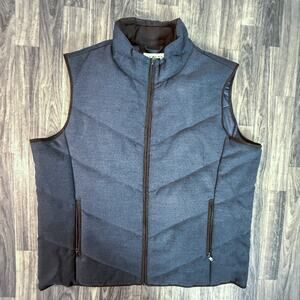 Joesph Abboud Quilted Wool Blend Vest Full Zip Brown Trim Pockets Mens XXL